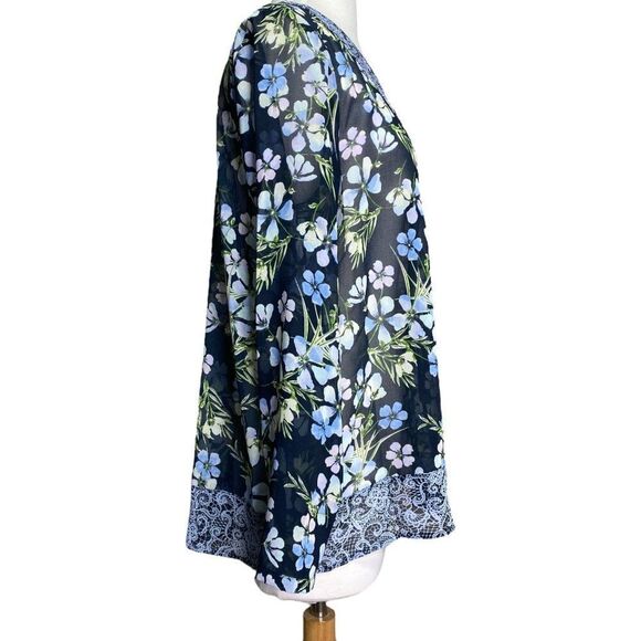 J. Jill Blouse Floral Sheer Blue Size Medium Petite - Picture 2 of 6